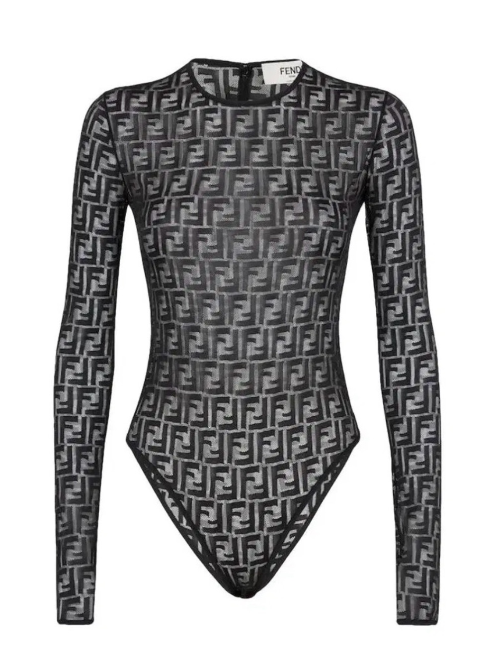 Fendi Black Sheer FF Logo Long-Sleeve Bodysuit